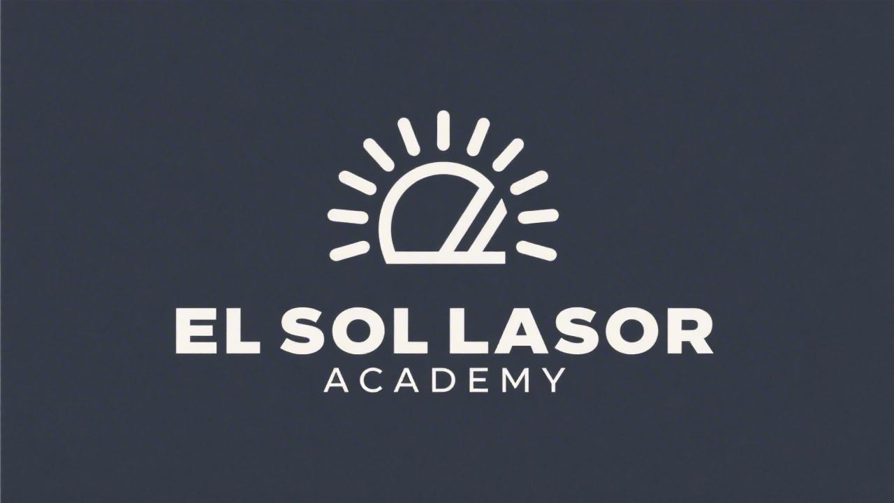Simple modern sunburst logo with clean sans-serif wordmark for El Sol Lasor Academy, designed for clarity, easy legibility, and minimal geometric detail.